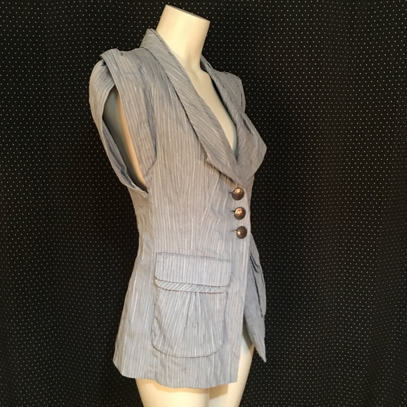 Nanette Lepore Gray Striped Cap Sleeve Blazer - Picture 4 of 8